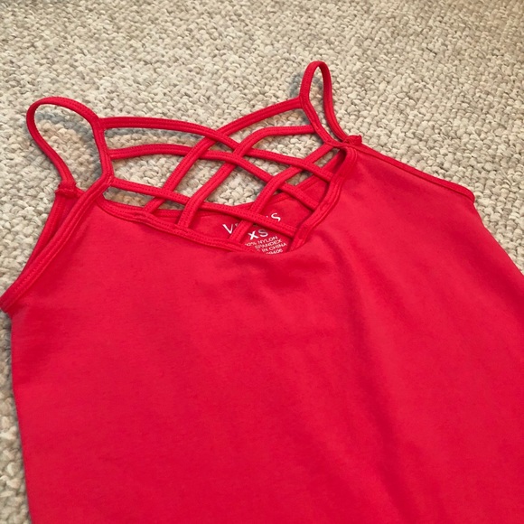 Coral-Red Crisscross Nylon Tank Top - Picture 5 of 7